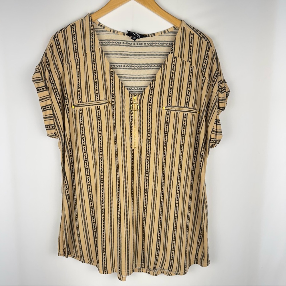 Flower & Feather Tan Striped Top